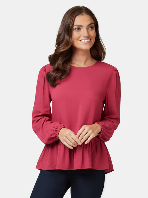 Penelope Peplum Hem Top, Red, hi-res