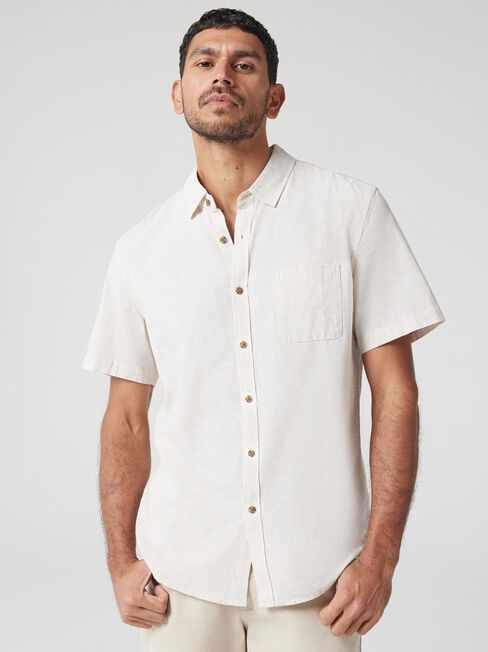Wolf Textured Short Sleeve Shirt, Oatmeal, hi-res