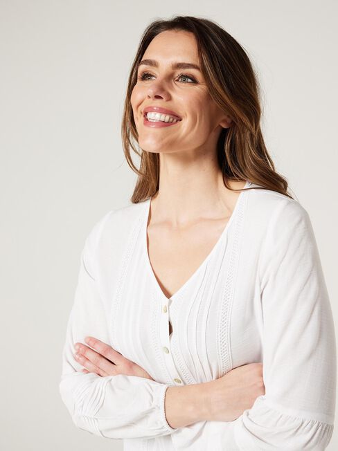Everlie Pintuck Top, White, hi-res