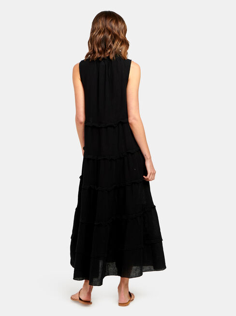 Sophie Sleeve Tiered Midi Dress, Black, hi-res
