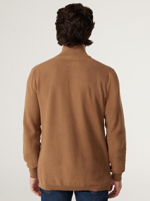 Elliot Funnel Zip Neck  Knit, Caramel, hi-res