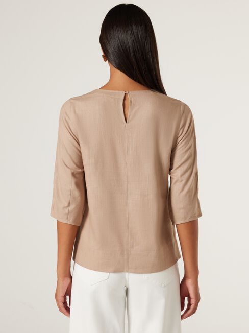 Carrie Blouson Sleeve Top, Taupe, hi-res