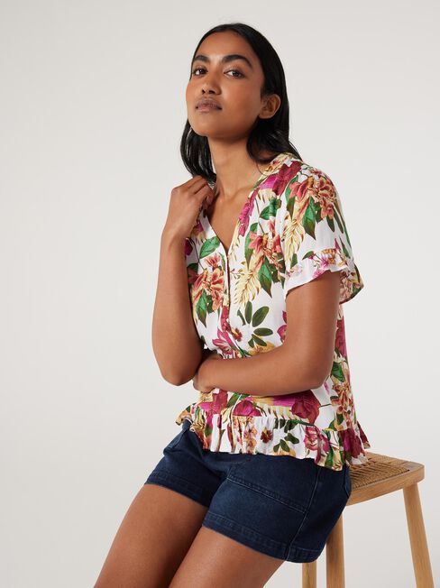 Angela Button Through Top, Tropical Punch, hi-res