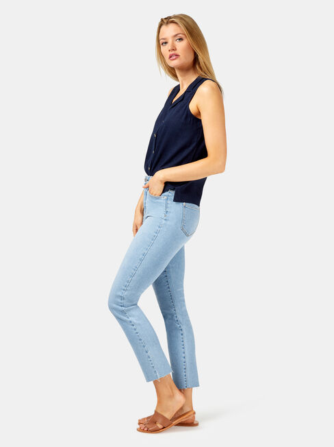 Jenny Button Thru Sleeveless Shirt, Blue, hi-res