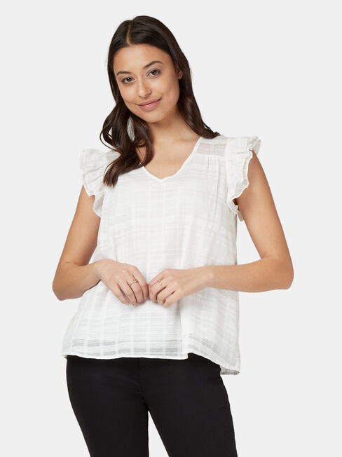Freya Textured Frill Sleeve Top, White, hi-res