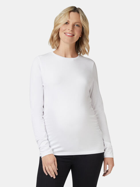 Natalie Maternity Long Sleeve Top, White, hi-res