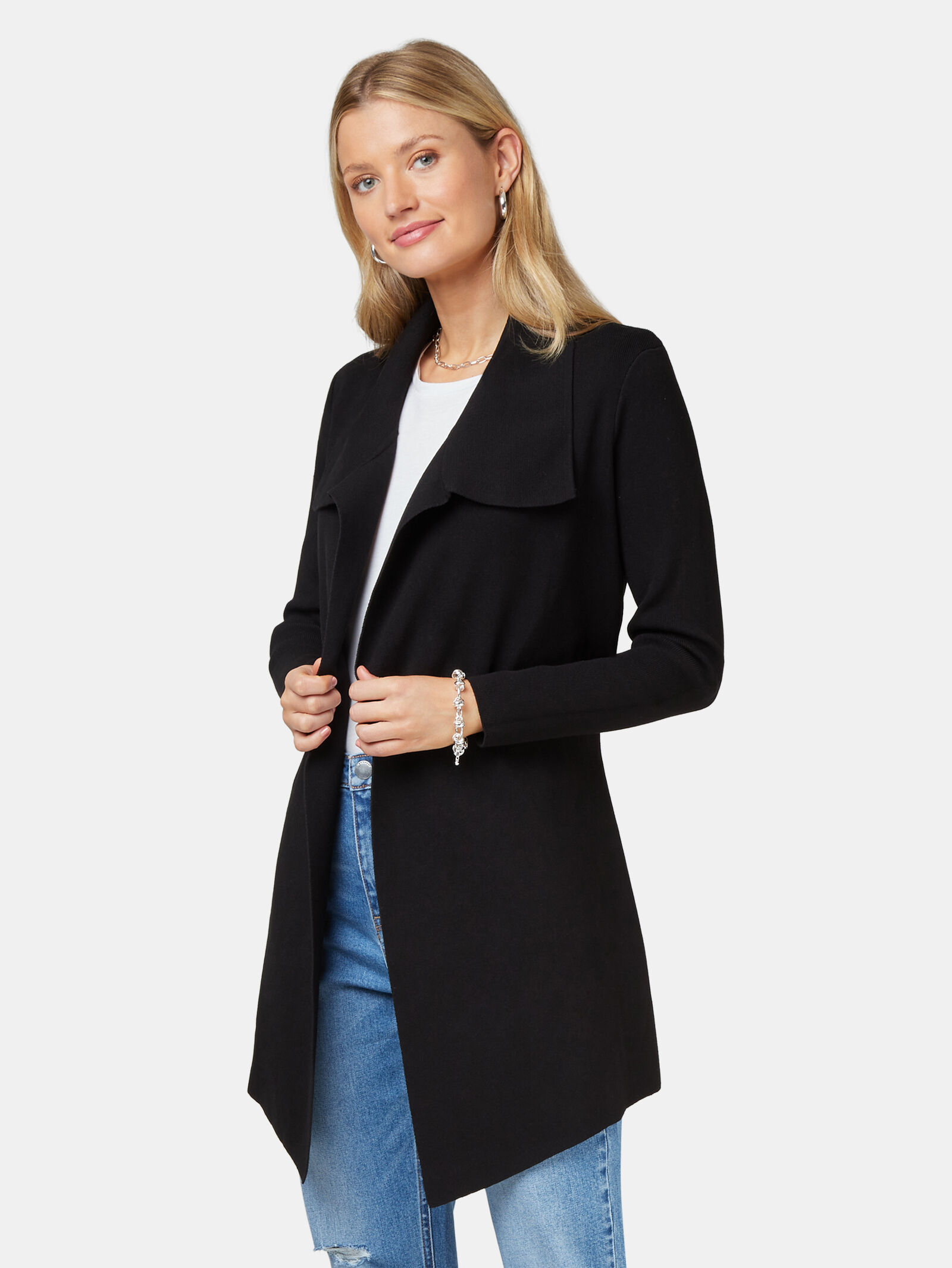 Black wool waterfall cardigan sale