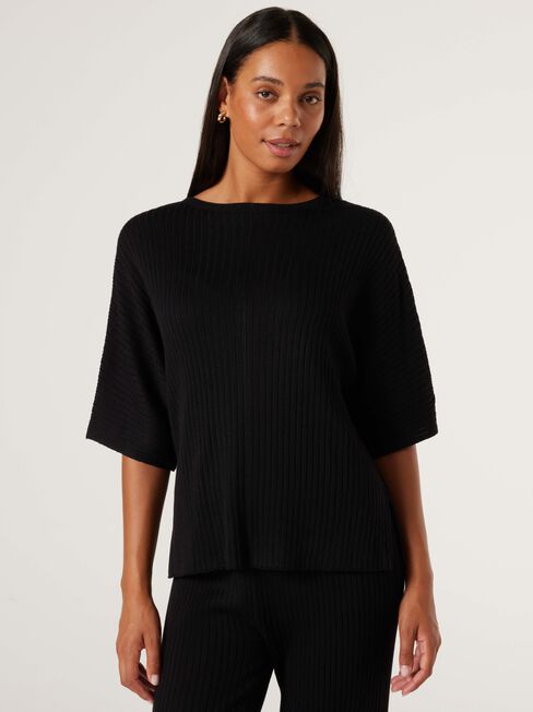 J-Luxe Chunky Ribbed T-Shirt, Black, hi-res