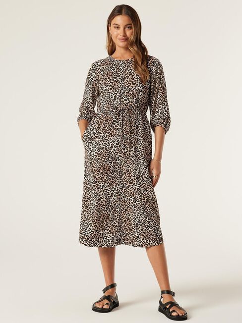 Sashka Printed Dress, Camel Leopard, hi-res