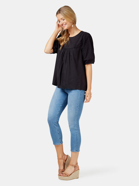 Lilah Broderie Sleeve Blouse, Black, hi-res