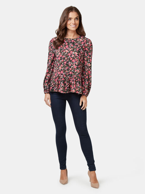 Penelope Peplum Hem Top, Floral, hi-res