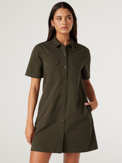 Jet Utility Shirt Dress, Green, hi-res