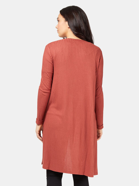 Lainie Rib Longline Cardigan, Red, hi-res