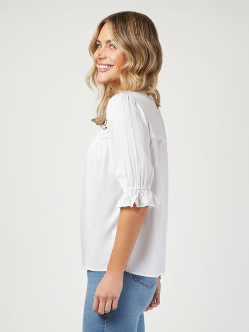Willow Lace Detail Top, White, hi-res