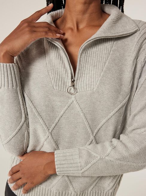 Opal Half Zip Knit, Grey Marle, hi-res