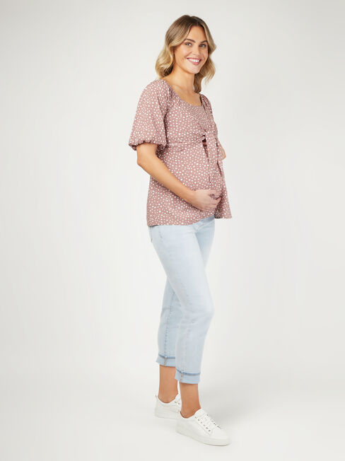Charlie Maternity Tie Front Top, Brown, hi-res