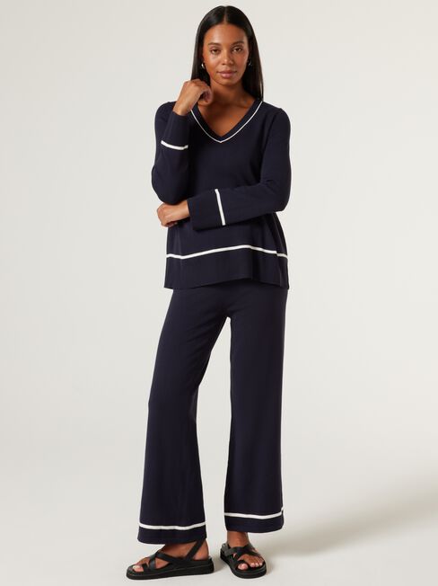 Jane Contrast Knit Pullover, Ink, hi-res