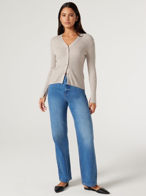 Isla Fine Gauge Cardigan, Oatmeal, hi-res