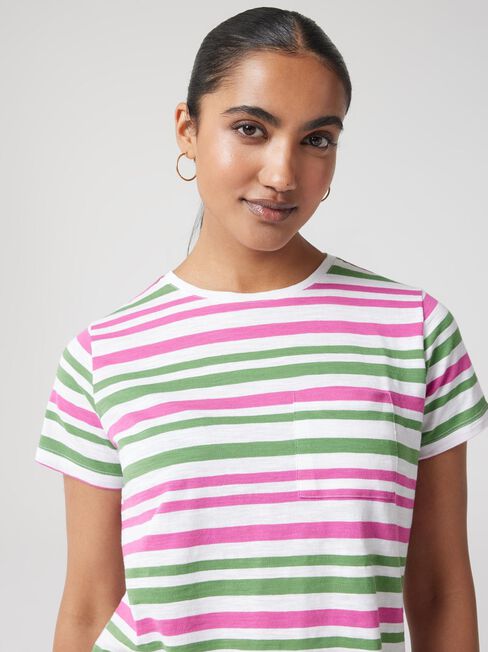 Essential Slub Pocket Tee, Green/Pink Multi, hi-res