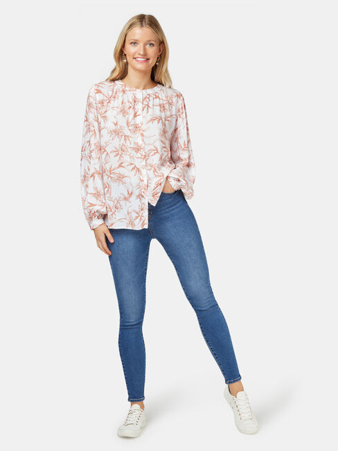 Annie Button Thru Blouse, Floral, hi-res