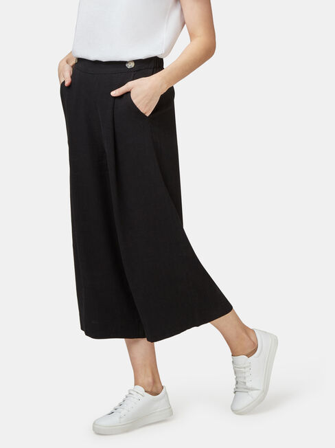 Ava Wide Leg Elastic Waist Pant, Black, hi-res