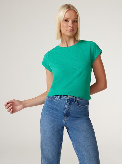 Essential Slub Pocket Tee, Emerald Green, hi-res