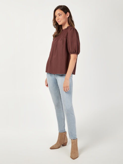 Francesca Puff Sleeve Top, Brown, hi-res
