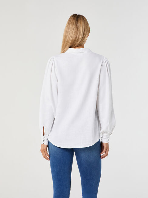 Laurel Linen Puff Slv Shirt, White, hi-res