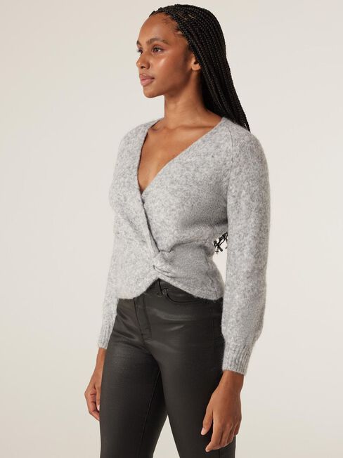 Tori Twist Front Knit, Grey Marle, hi-res