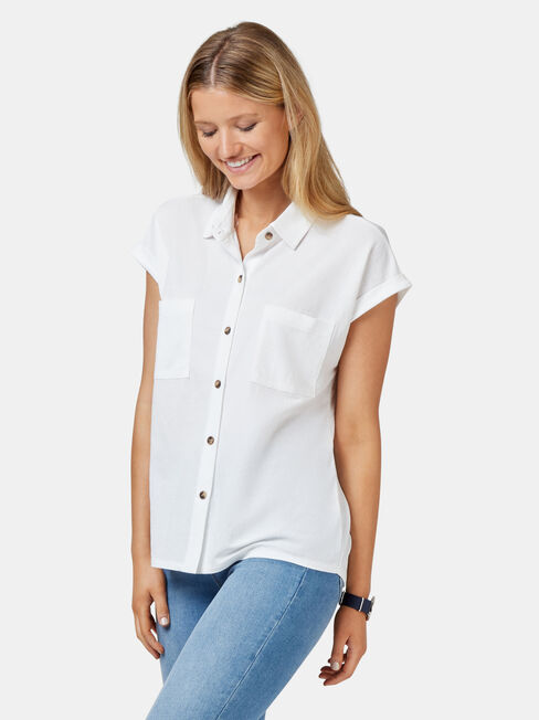 Finley Button Thru Shirt, White, hi-res