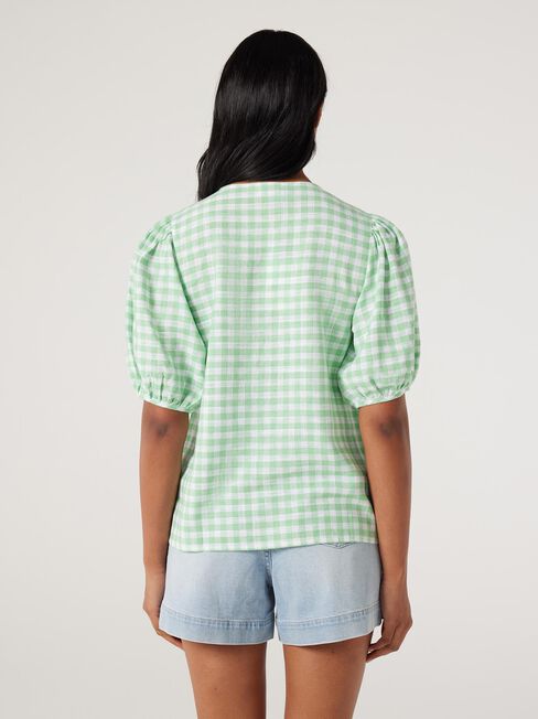 Maya V-Neck Top, Green Gingham, hi-res