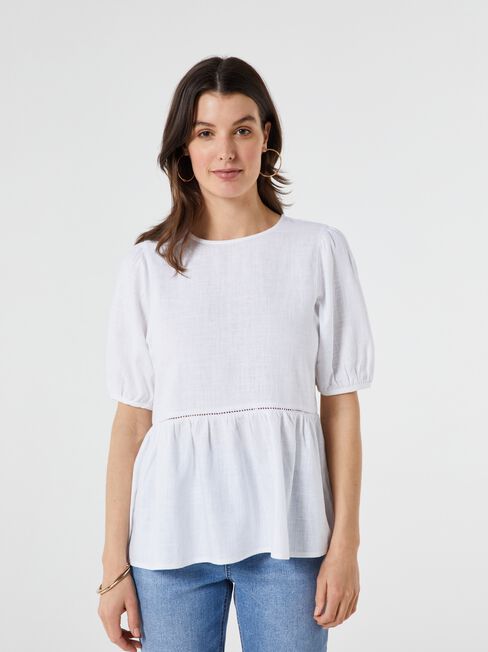 Dakota Puff Sleeve Top, White, hi-res