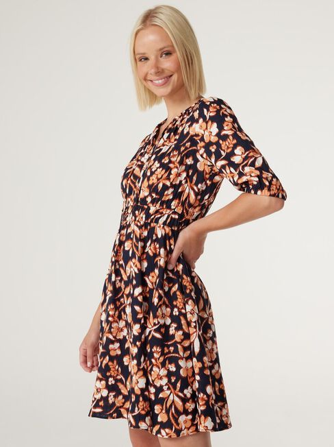 Etta V-Neck Dress, Blurred Rust Floral, hi-res