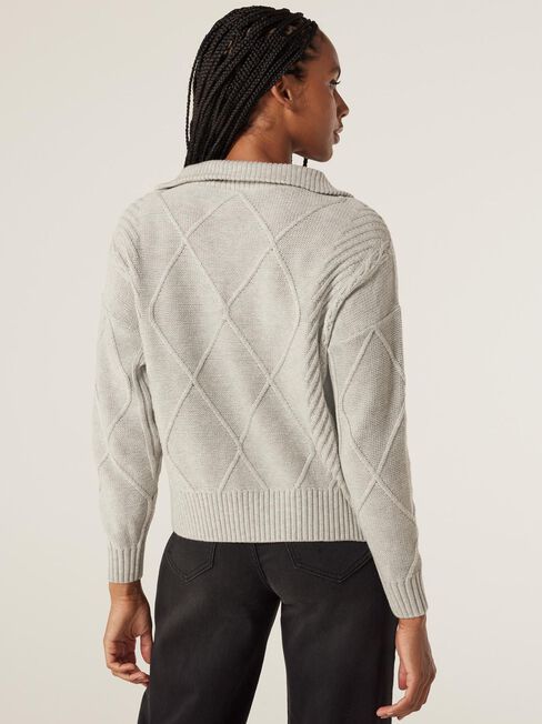 Opal Half Zip Knit, Grey Marle, hi-res