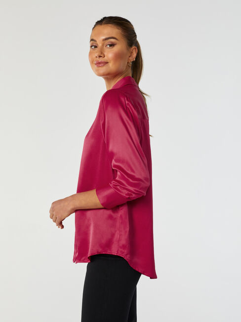 Katia Satin Shirt, Red, hi-res