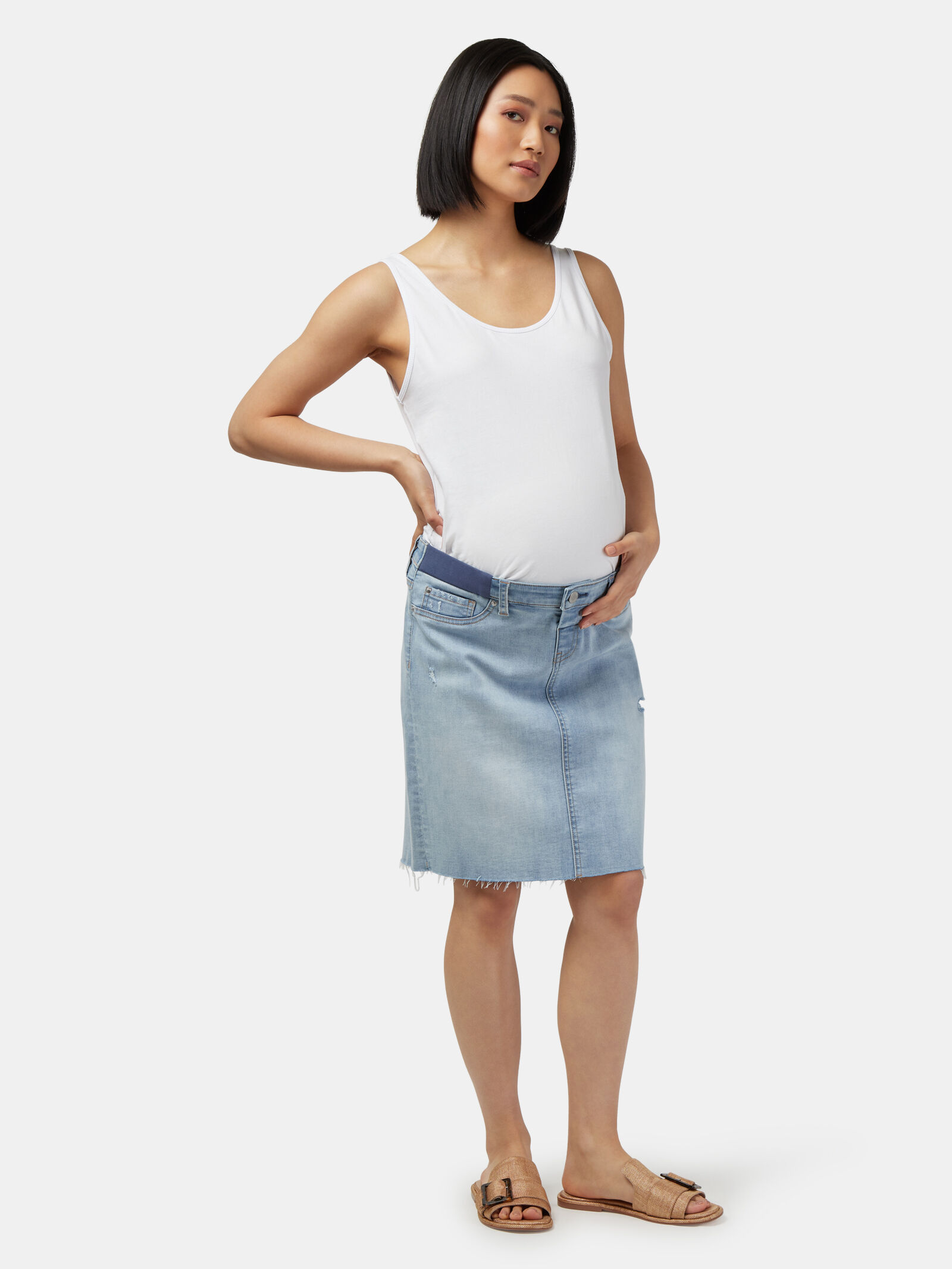 Distressed Midi Stretch RISEN Denim Skirt Classy Closet Online Modest  Boutique Iowa – Classy Closet Shop