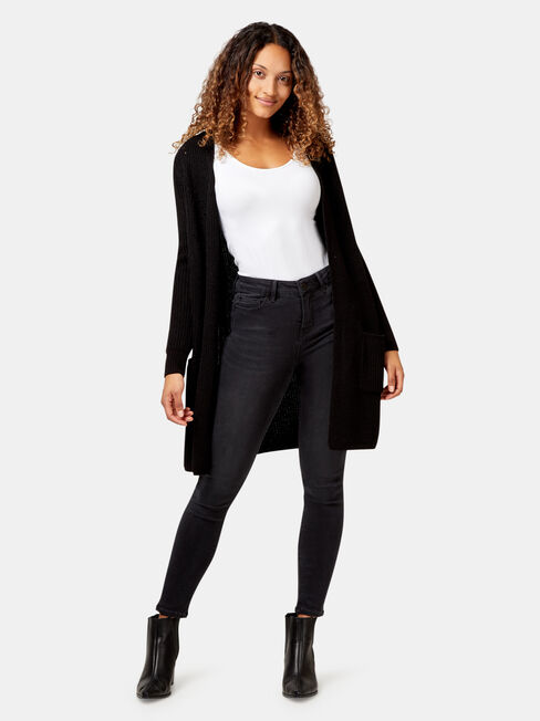 Priya Rib Cardigan, Black, hi-res