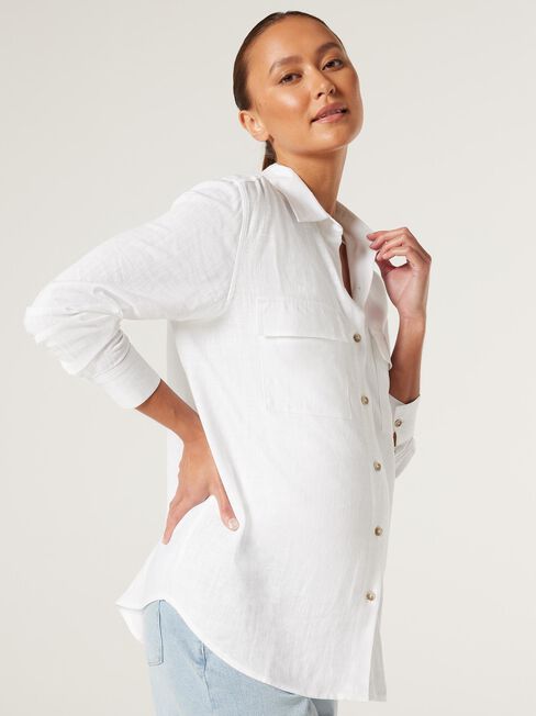 Tiggy Linen Maternity Shirt, White, hi-res