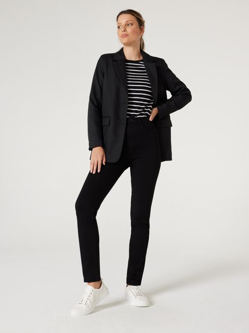 Essential Long Sleeve Crew Neck, Black & White Stripe, hi-res