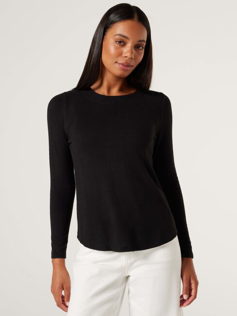 Sia Soft Touch Curved Hem Pullover, Black, hi-res
