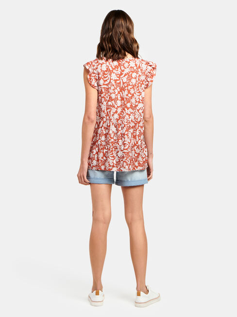 Lory Fril Sleeve Top, Floral, hi-res