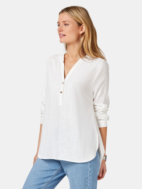 Everly Linen Shirt, White, hi-res