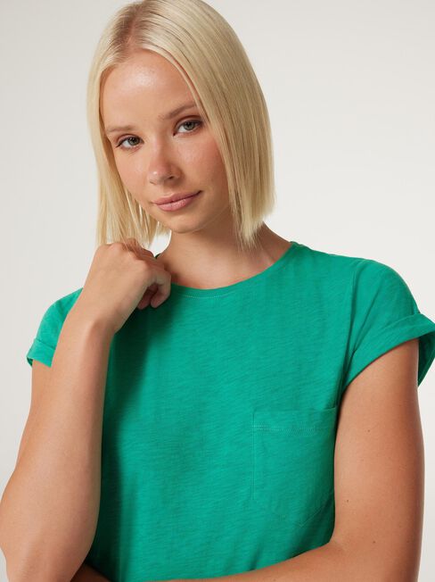 Essential Slub Pocket Tee, Emerald Green, hi-res