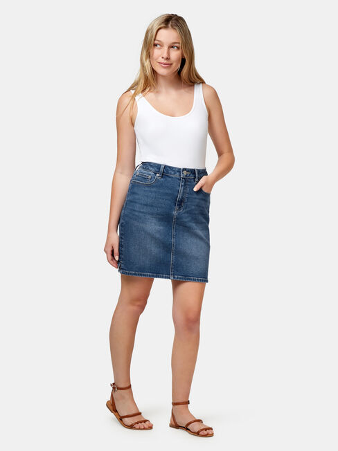 Megan Classic Denim Skirt, Blue, hi-res