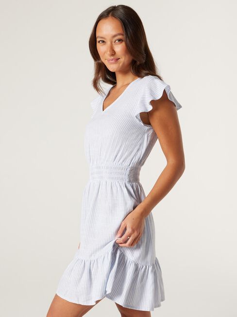 Sia Dress, White/Blue Stripe, hi-res