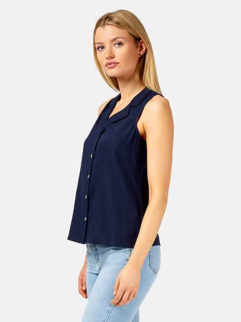 Jenny Button Thru Sleeveless Shirt, Blue, hi-res