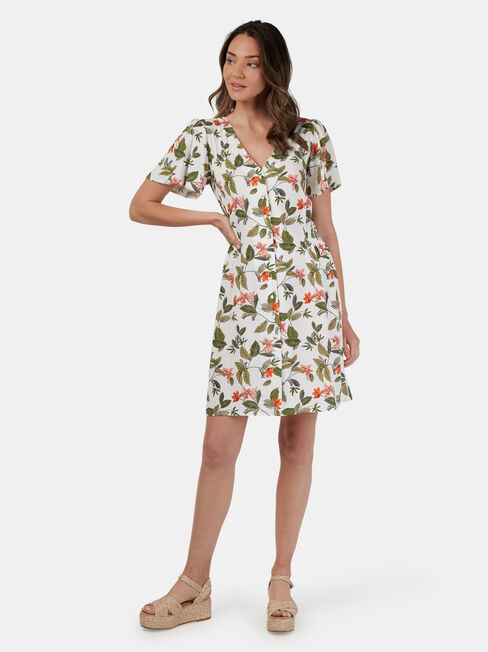 Bianca Button Through Dress, White, hi-res