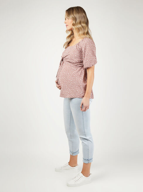 Charlie Maternity Tie Front Top, Brown, hi-res