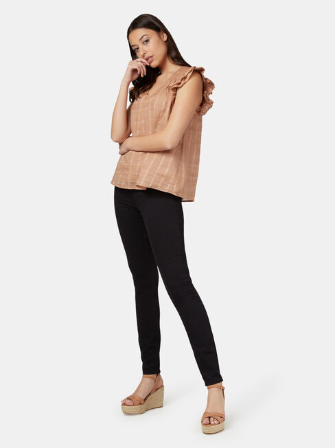 Freya Textured Frill Sleeve Top, Brown, hi-res