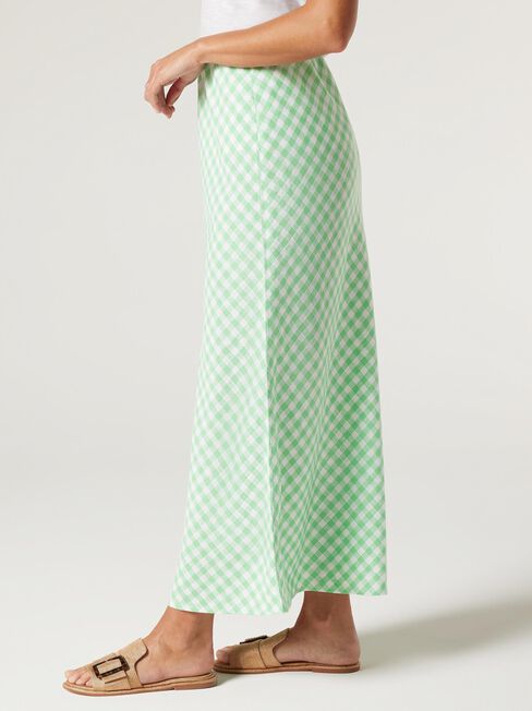 Tiana Slip Skirt,  Green Gingham, hi-res